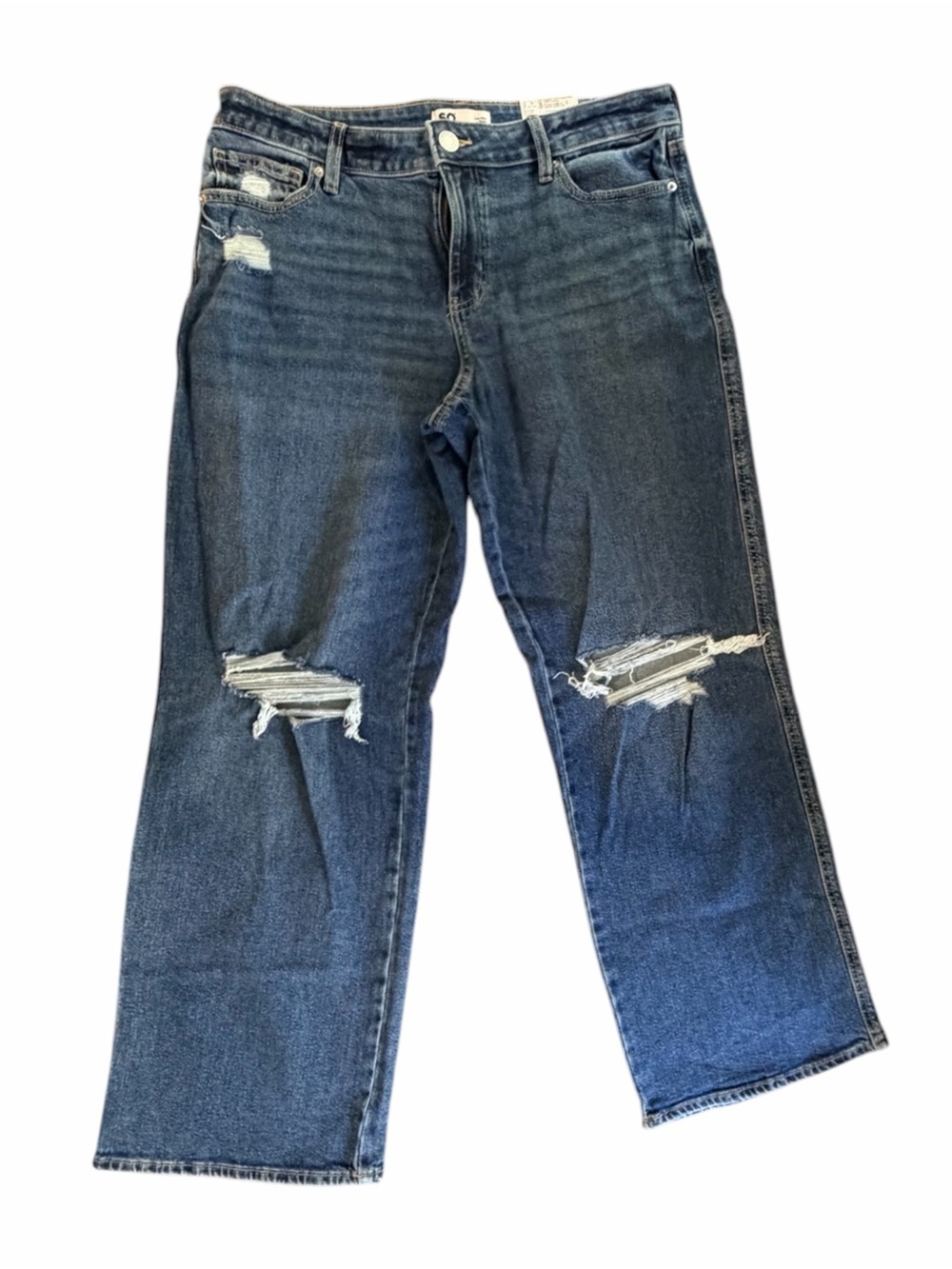 SO Women's Wide-Leg Distressed Jeans - Dark Blue